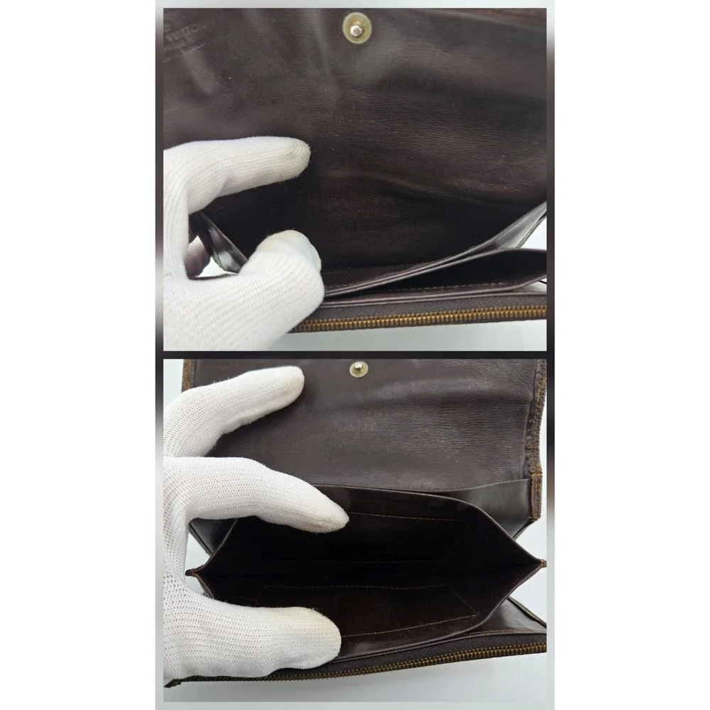 Louis Vuitton Vintage Monogram Pochette Twin Brown Canvas Clutch Wallet